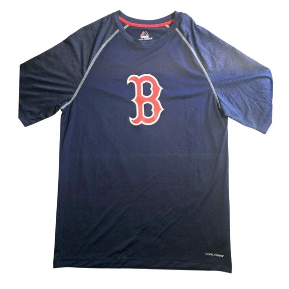 Majestic Boston Red Sox Mens Medium CoolBase Navy Blue Raglan T-Shirt NWT - Picture 3 of 10
